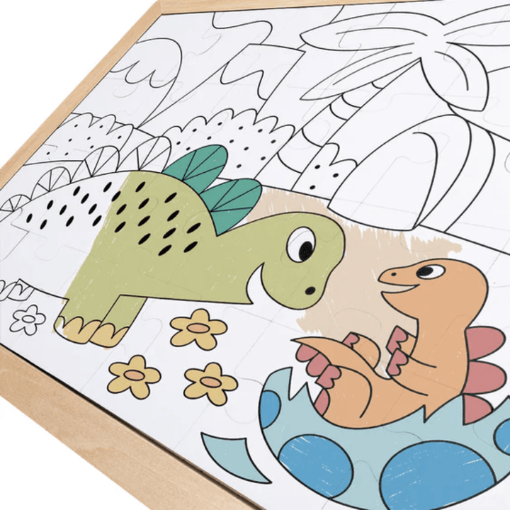 Close-Up-Of-Colour-In-Side-Of-Hape-24-Piece-Double-Sided-Colour-Puzzle-Dinosaurs-Naked-Baby-Eco-Boutique