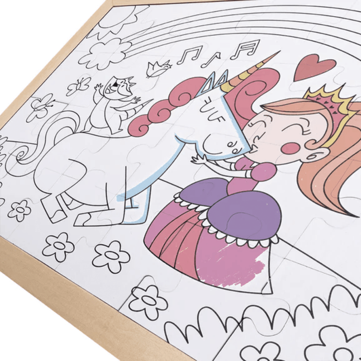 Close-Up-Of-Colour-In-Side-Of-Hape-24-Piece-Double-Sided-Colour-Puzzle-Unicorn-And-Freinds-Naked-Baby-Eco-Boutique