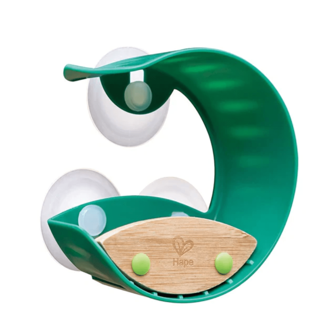 A Hape Bird Feeder with an eco-friendly design and a wooden handle.