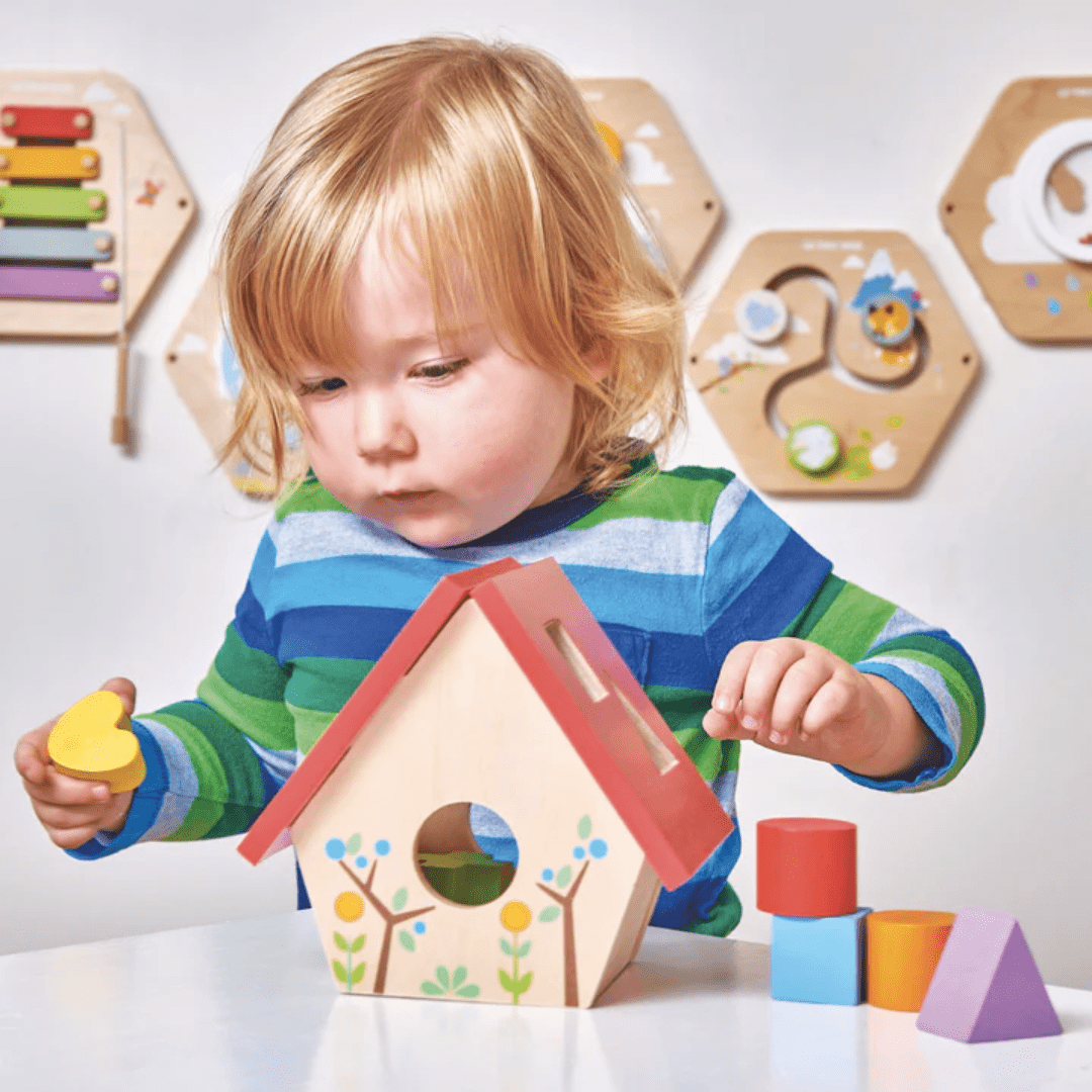 Little-Toddler-Playing-With-Le-Toy-Van-Little-Bird-House-Shape-Sorter-Naked-Baby-Eco-Boutique