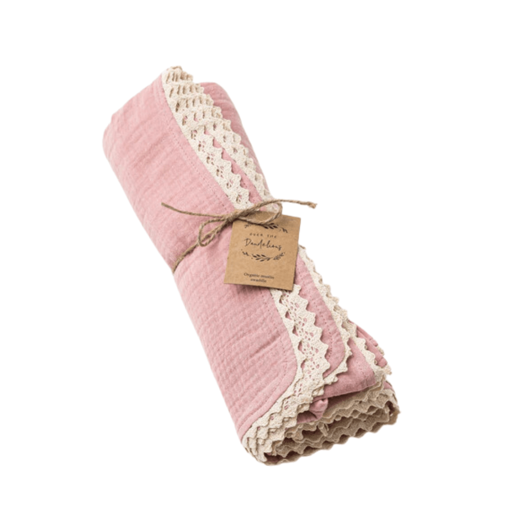 Over-The-Dandelions-Organic-Muslin-Swaddle-Lace-Blanket-Shell-Pink-Naked-Baby-Eco-Boutique