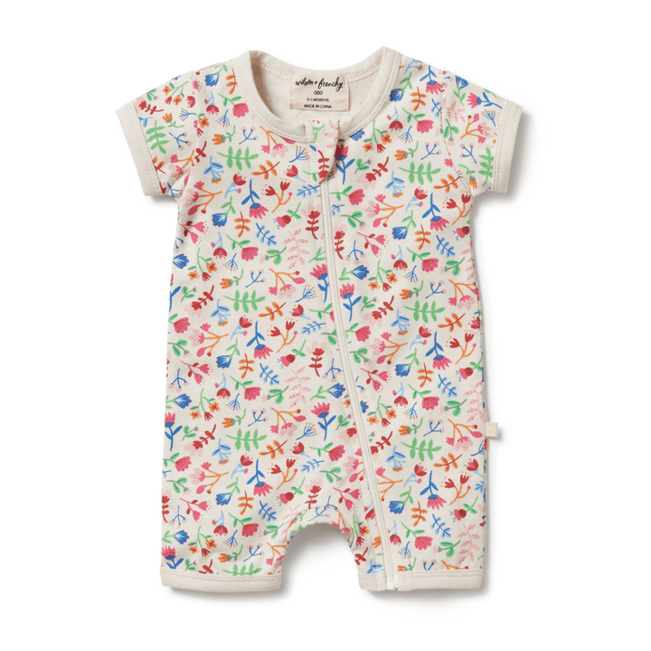 Baby romper with colorful bird print design and front zipper, made from organic materials.
Product Name: Wilson & Frenchy Organic Boyleg Zipsuit
Brand Name: Wilson & Frenchy