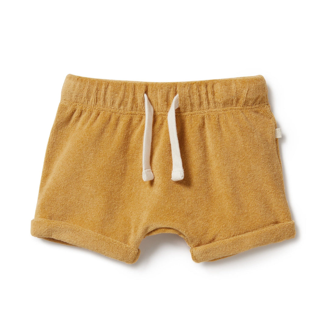 A Wilson & Frenchy Organic Terry Cuffed Kids Shorts (Multiple Variants) with white drawstrings.