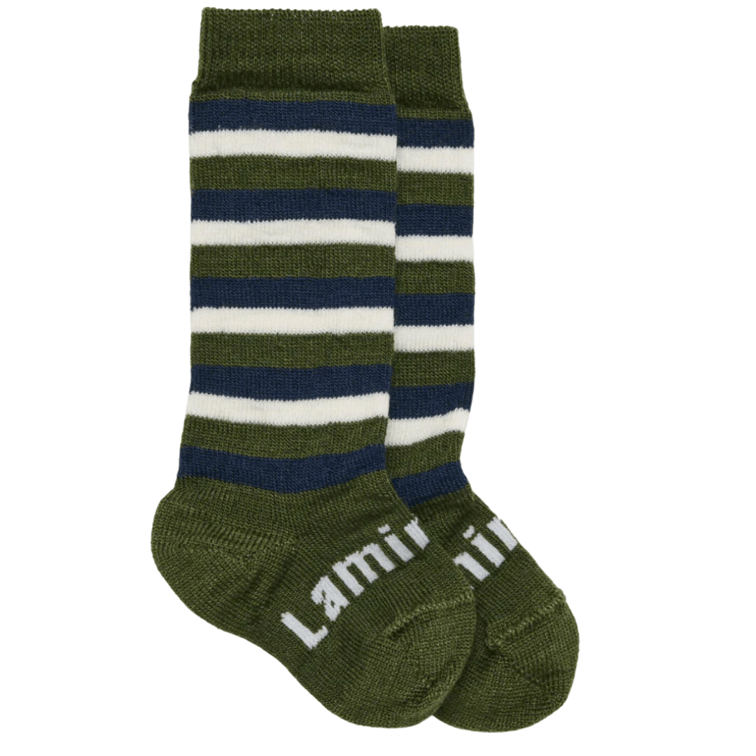 Grover (Blue/Green/Natural Stripes) / Newborn-3 Months NEW 2023 Lamington Merino Wool Knee-High Socks (Multiple Patterns) - Naked Baby Eco Boutique