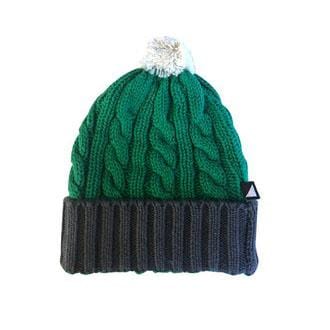 An Anarkid Organic Cotton Knitted Beanie (Emerald), crafted from organic cotton, with a black pom on top.