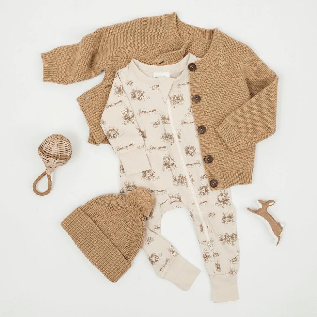 Aster-And-Oak-Organic-Cotton-Chunky-Knit-Cardigan-Taupe-Flatlay-Naked-Baby-Eco-Boutique