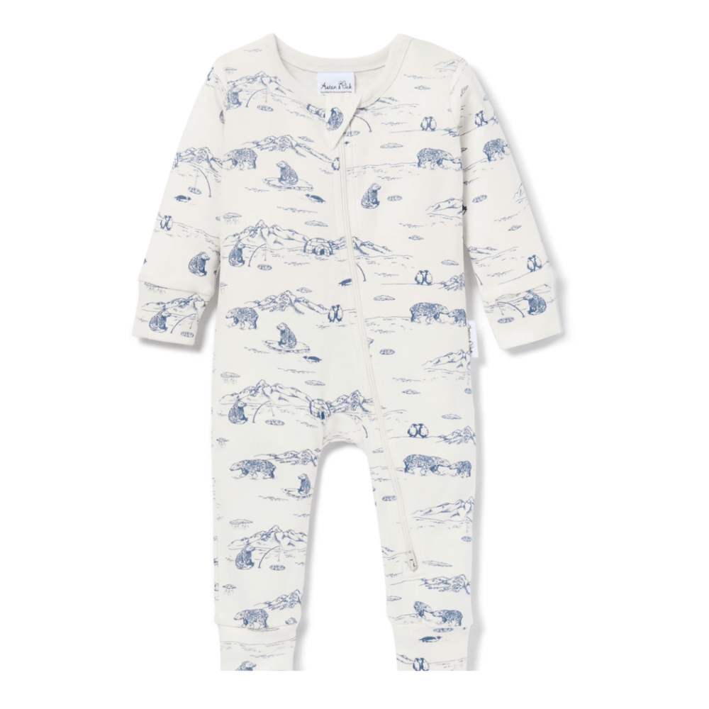 Arctic / Newborn PRE-ORDER: Aster & Oak Organic Cotton Long-Sleeved Zip Romper (Multiple Variants) - Naked Baby Eco Boutique