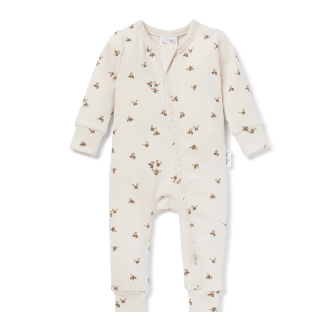 PRE-ORDER: Aster & Oak Organic Cotton Rib Long-Sleeved Zip Romper - Naked Baby Eco Boutique