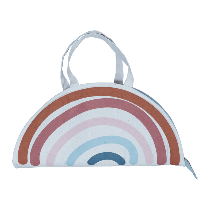 An Fabelab Organic Cotton Play Purse in rainbow shape on a white background.