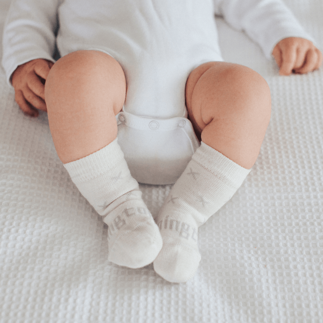 Fox (CREW - Natural with X Pattern) / Newborn-3 Months Lamington Merino Wool Socks - Newborn Naturals (Multiple Patterns) - Naked Baby Eco Boutique