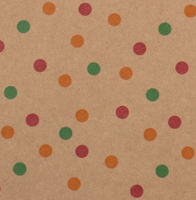 Product Description: wrapin gift wrap with green, orange, and red polka dots is a versatile choice for greeting cards and gift wrap.