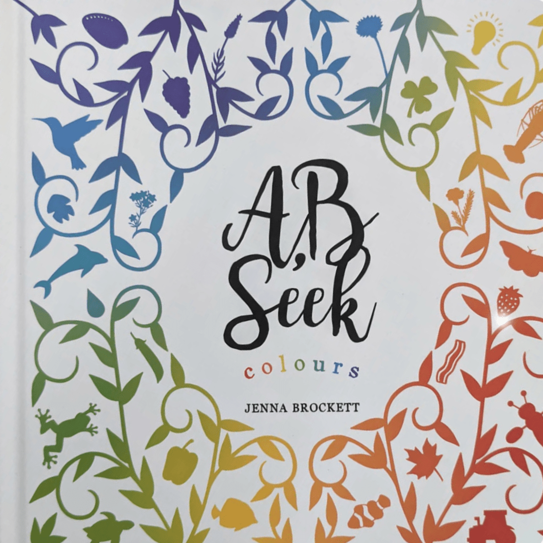 Jenna Brockett's 'A, B, Seek Colours' Book - an educational picture book featuring hidden images in Aotearoa New Zealand by Jenna McCormick.
