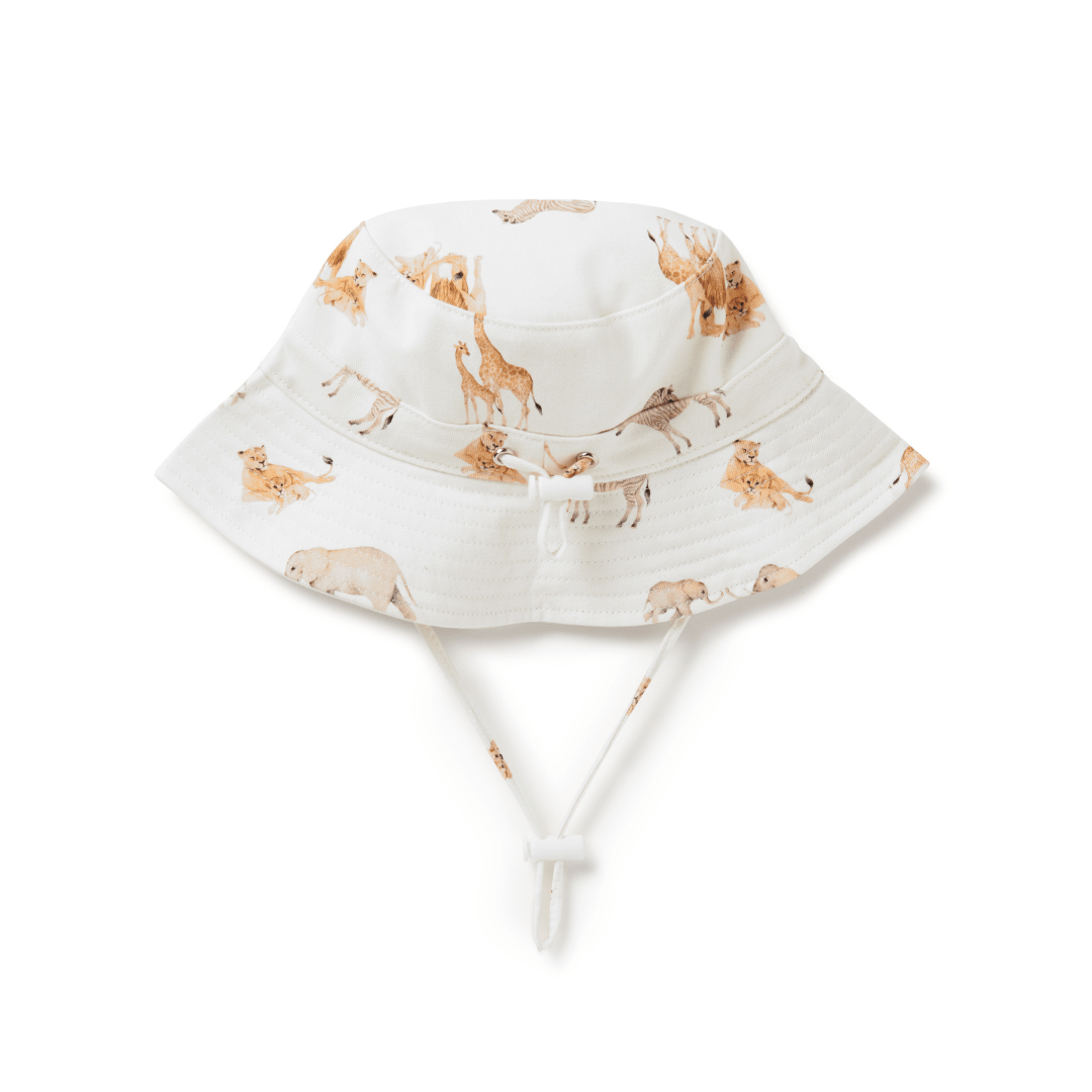 An Aster & Oak Bucket Hat - LUCKY LASTS - MEADOW & LION ONLY with animals on it.