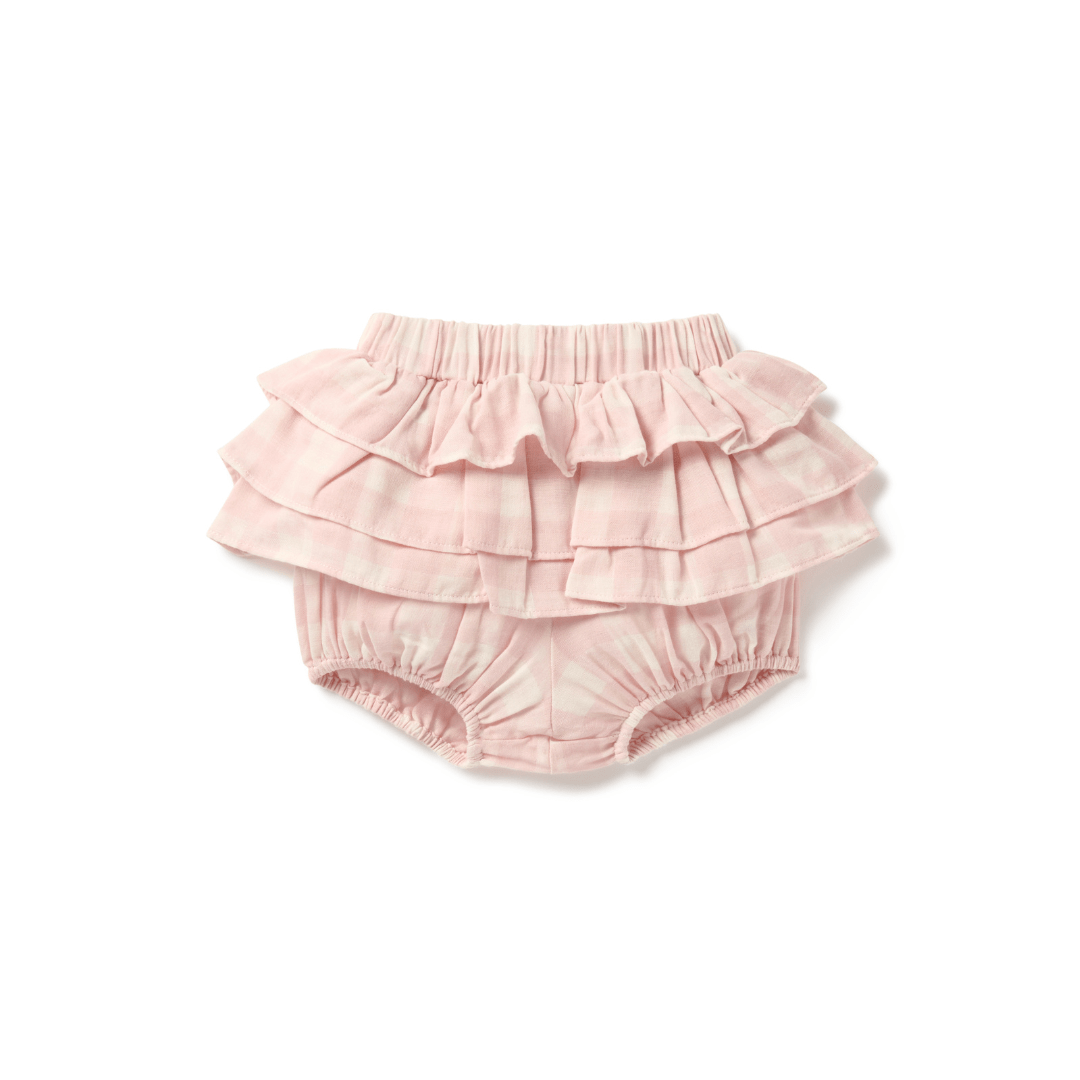 Pink and White Baby Bloomers With Three Layers Of Ruffles