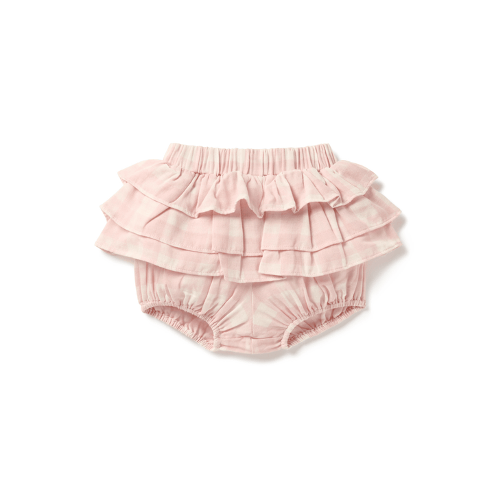 Pink and White Baby Bloomers With Three Layers Of Ruffles