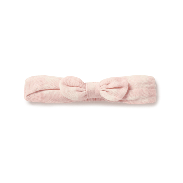 Pink & White Gingham Headband For Kids With A Bow