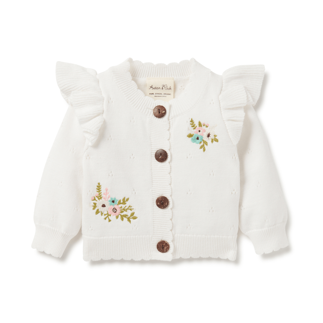 Aster & Oak Organic Pointelle Knit Cardigan - Naked Baby Eco Boutique