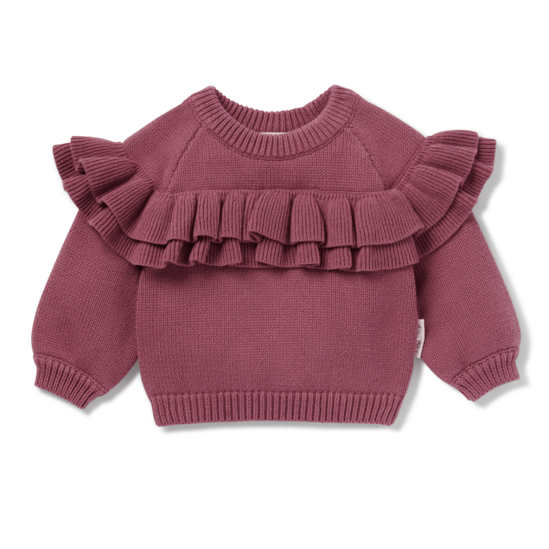 Aster-and-Oak-Organic-Ruffle-Knit-Jumper-Berry-Naked-Baby-Eco-Boutique