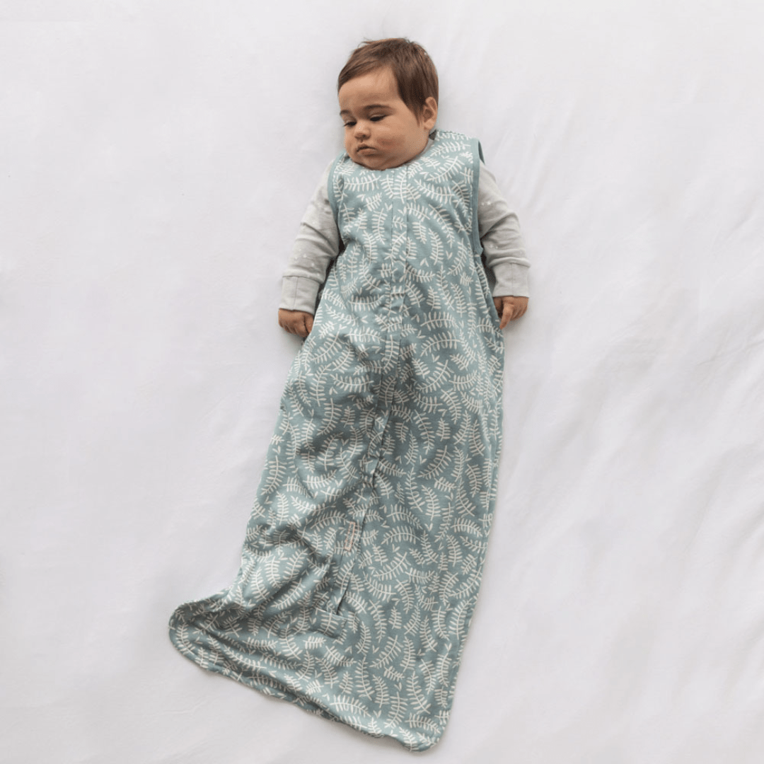 Baby-Wearing-Woolbabe-3-Seasons-Organic-Cotton-Merino-Sleeping-Bag-Harbour-Leaves-Naked-Baby-Eco-Boutique