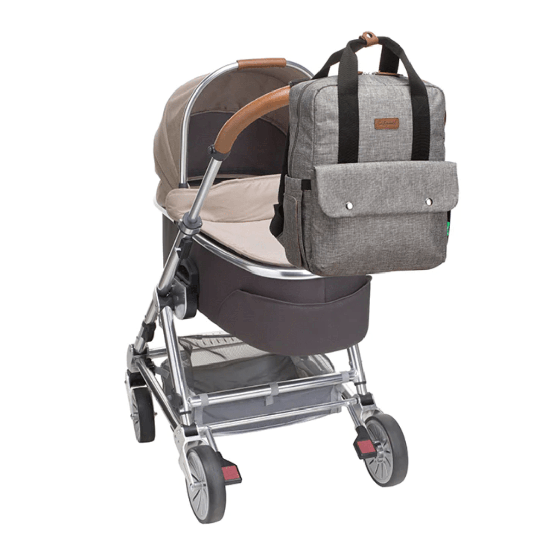 Babymel-Georgi-Eco-Convertible-Nappy-Backpack-Grey-on-Pram-Naked-Baby-Eco-Boutique