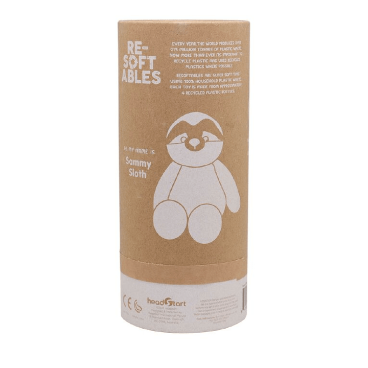 Re-Softables Sloth Stuffed Animal, a super-soft and cuddly companion, snugly fits inside a cardboard tube.