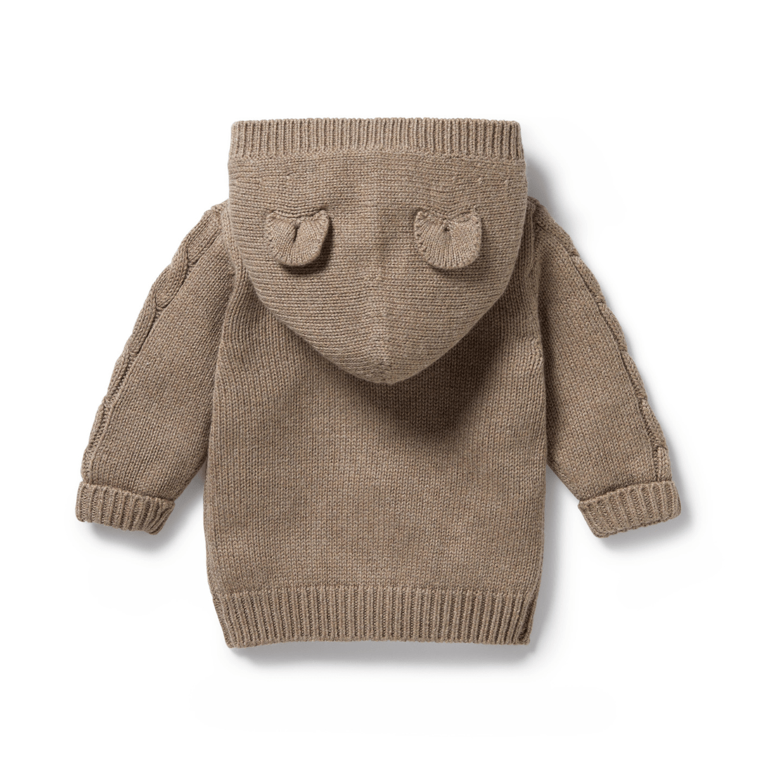 Wilson & Frenchy Cable Knit Hooded Jacket with decorative pocket flaps on a white background.