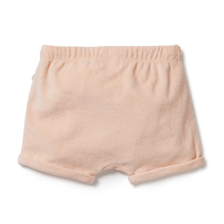 Wilson & Frenchy Wilson & Frenchy Organic Terry Cuffed Kids Shorts in a light pink color.