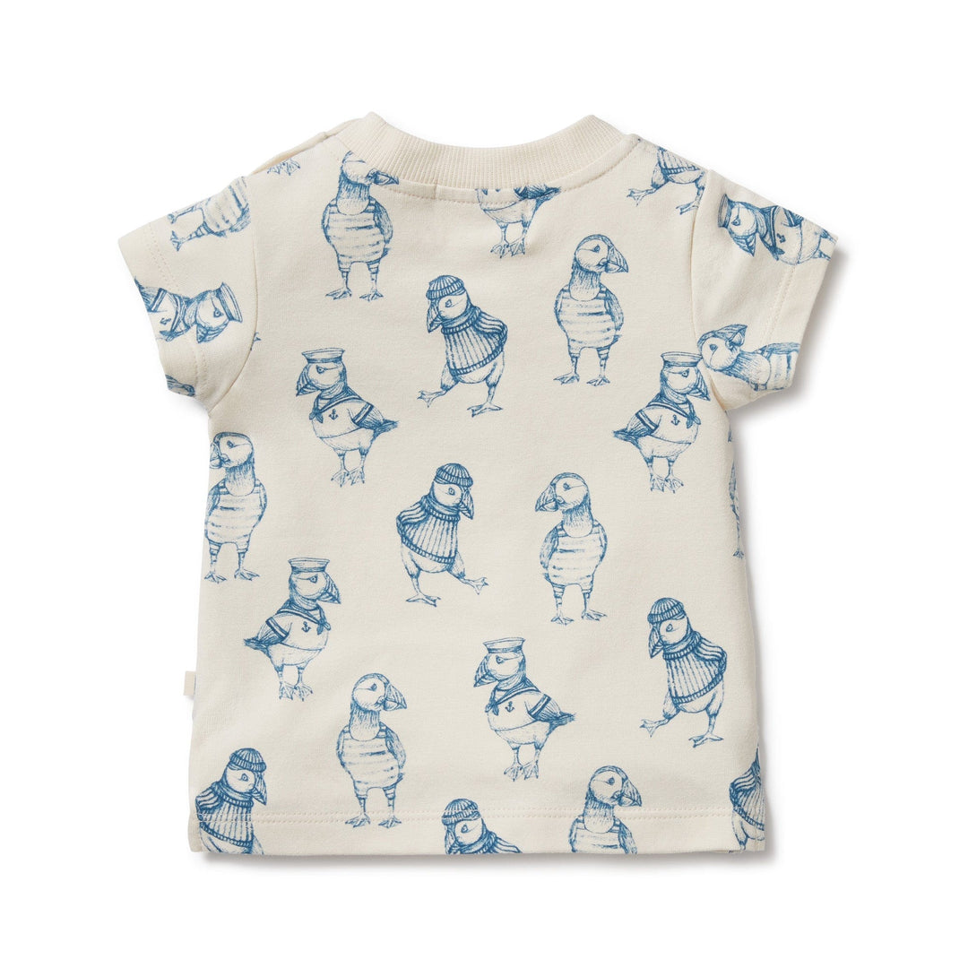 An Wilson & Frenchy Organic Tee - LUCKY LAST - HELLO JUNGLE - 0-3 MONTHS ONLY featuring soft and breathable fabric, with adorable birds print and a convenient side-neck button opening.