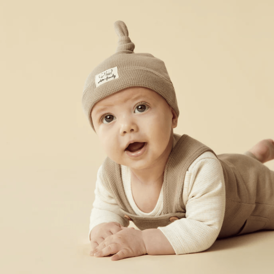 Close-Up-Of-Baby-Wearing-Wilson-And-Frenchy-Organic-Waffle-Knot-Hat-Mushroom-Naked-Baby-Eco-Boutique