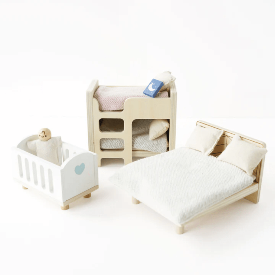 Close-Up-Of-Bedroom-Set-In-Styled-Image-Of-Le-Toy-Van-Dollhouse-Furniture-Starter-Set-Naked-Baby-Eco-Boutique