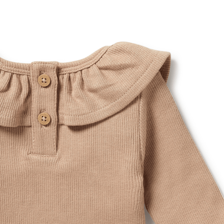 Close-Up-Of-Buttons-On-The-Back-Of-Wilson-And-Frenchy-Organic-Rib-Ruffle-Top-Fawn-Naked-Baby-Eco-Boutique