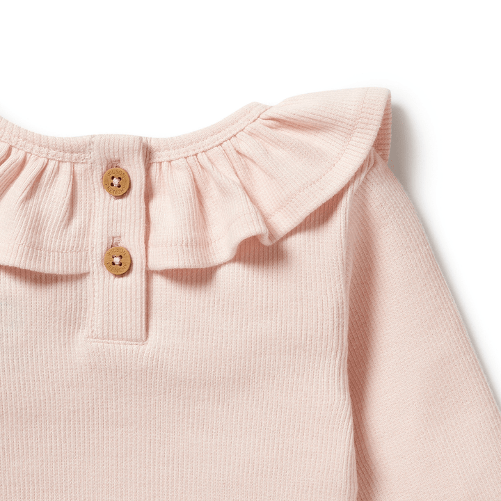 Close-Up-Of-Buttons-On-The-Back-Of-Wilson-And-Frenchy-Organic-Rib-Ruffle-Top-Pink-Naked-Baby-Eco-Boutique