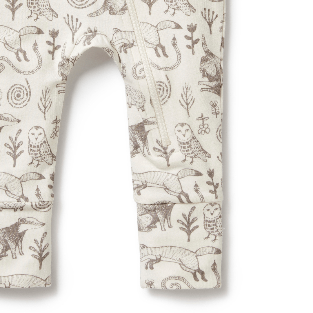 Close-Up-Of-Leg-And-Zip-On-Wilson-And-Frenchy-Organic-Pyjamas-Tribal-Woods-Naked-Baby-Eco-Boutique