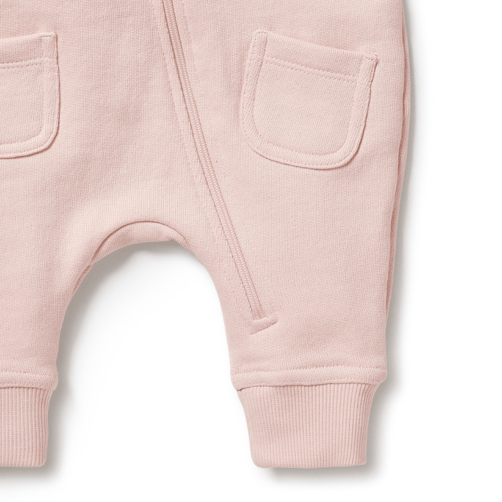 Close-Up-Of-Leg-And-Zip-On-Wilson-And-Frenchy-Organic-Terry-Growsuit-Rose-Naked-Baby-Eco-Boutique