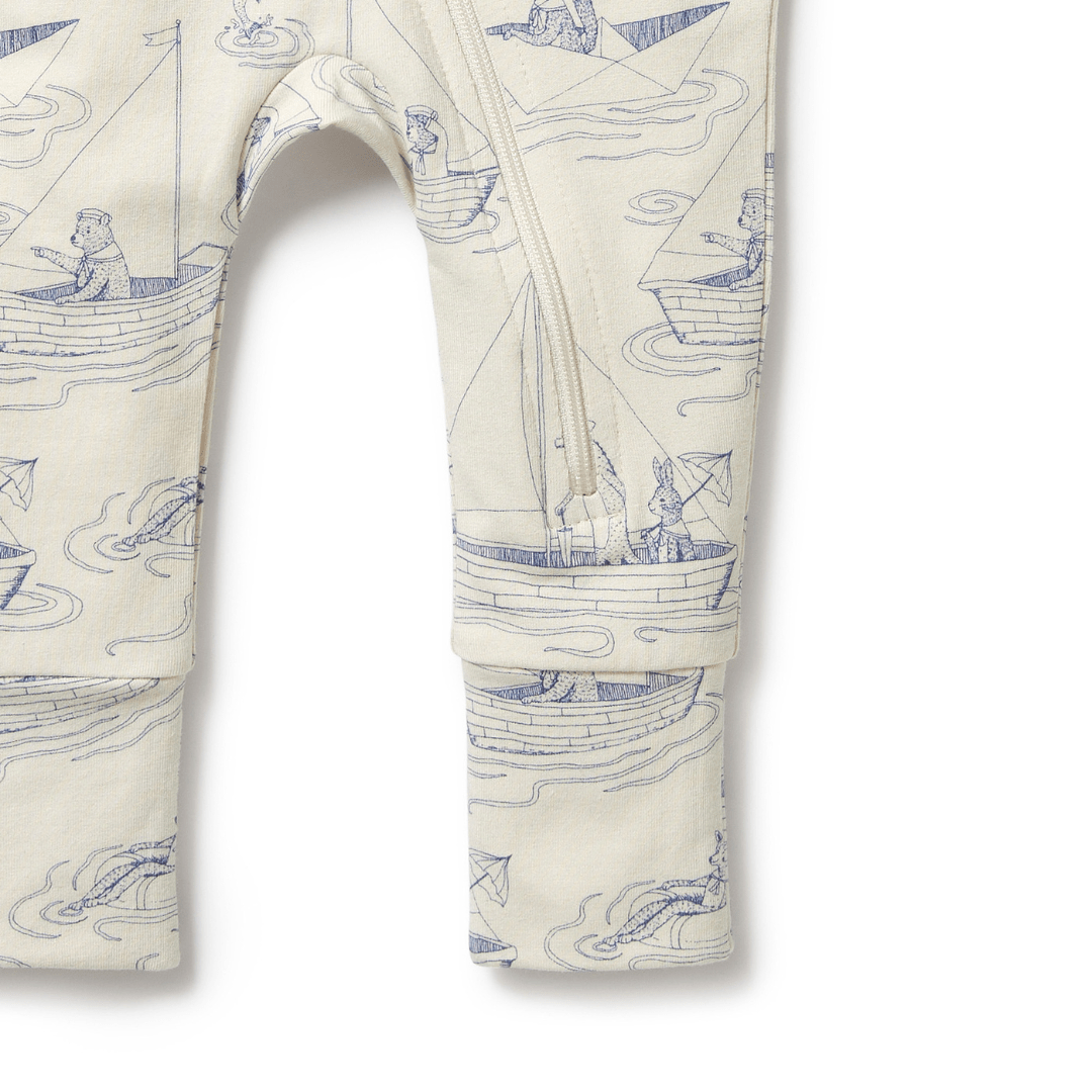 Close-Up-Of-Leg-And-Zip-Wilson-And-Frenchy-Organic-Pyjamas-Sail-Away-Naked-Baby-Eco-Boutique