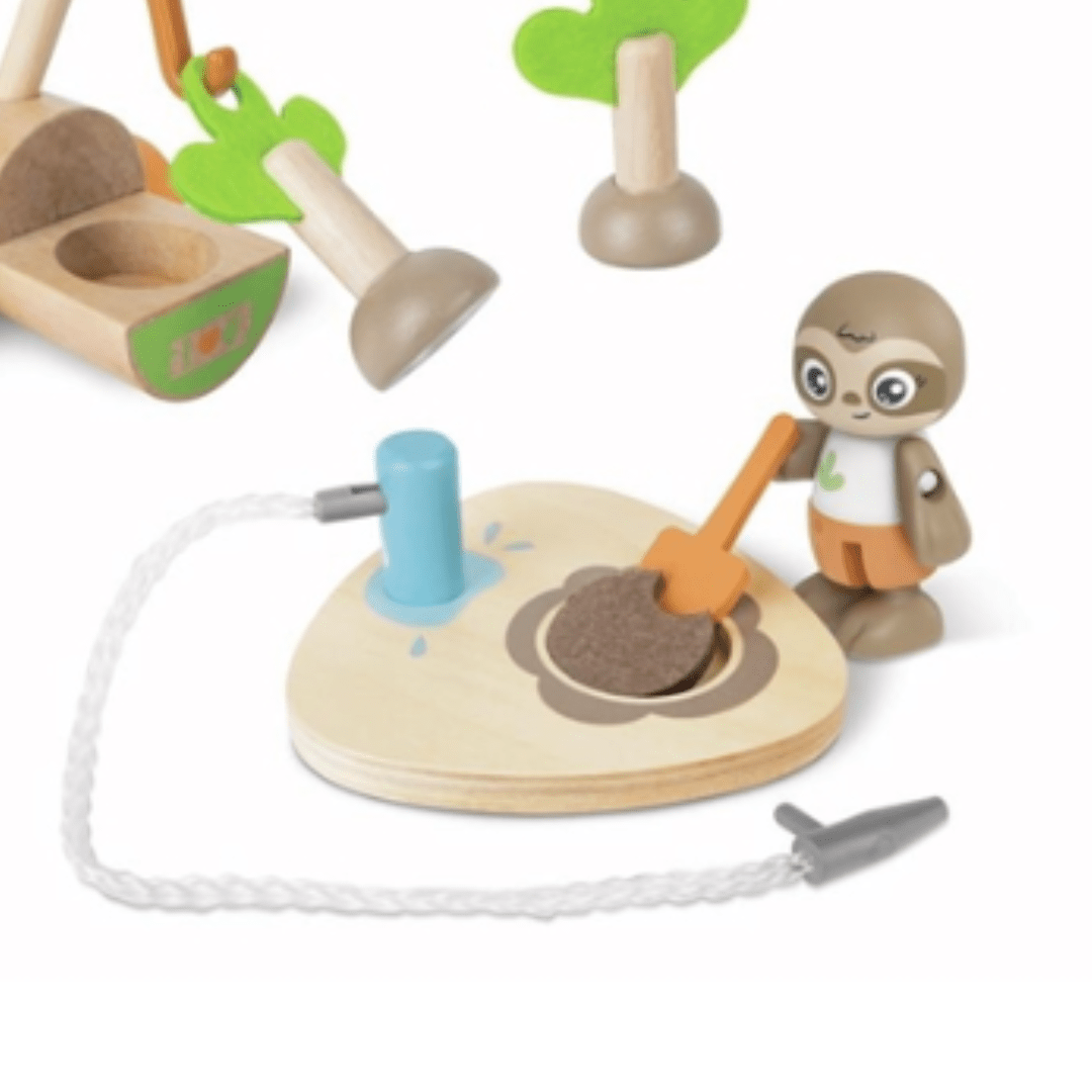 Close-Up-Of-Little-Sloth-In-Hape-Green-Planet-Green-Vehicle-Set-Naked-Baby-Eco-Boutique