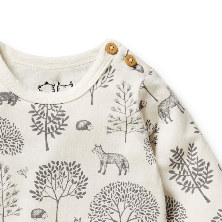 Close-Up-Of-Neck-And-Buttons-On-Wilson-And-Frenchy-Organic-Long-Sleeved-Onesie-Woodland-Naked-Baby-Eco-Boutique