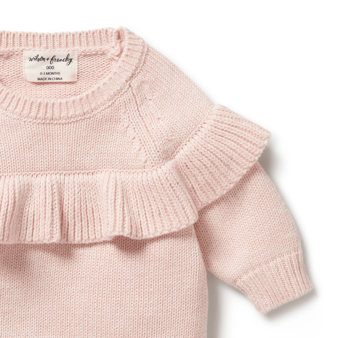 Close-Up-Of-Ruffle-On-Wilson-And-Frenchy-Knitted-Ruffle-Jumper-Naked-Baby-Eco-Boutique
