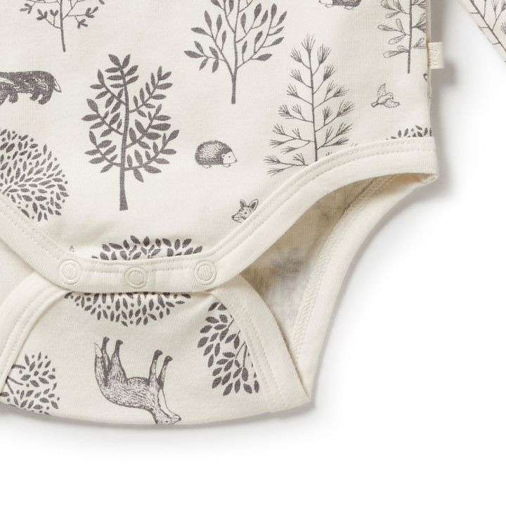 Close-Up-Of-Snaps-On-Wilson-And-Frenchy-Organic-Long-Sleeved-Onesie-Woodland-Naked-Baby-Eco-Boutique