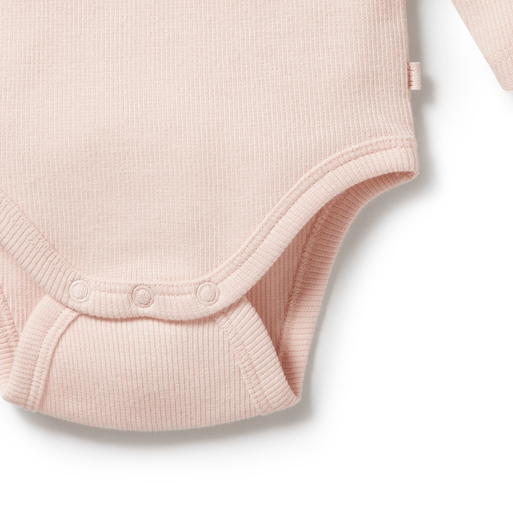Close-Up-Of-Snaps-On-Wilson-And-Frenchy-Organic-Rib-Long-Sleeved-Onesie-Pink-Naked-Baby-Eco-Boutique