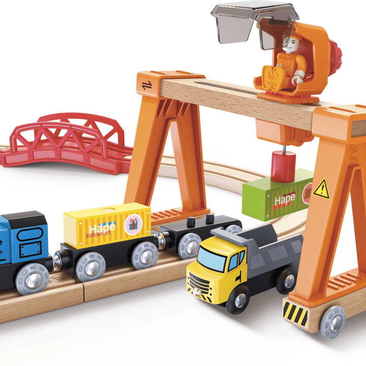 Close-Up-Of-Vehicles-In-Hape-Life-And-Load-Harbour-Train-Set-Naked-Baby-Eco-Boutique