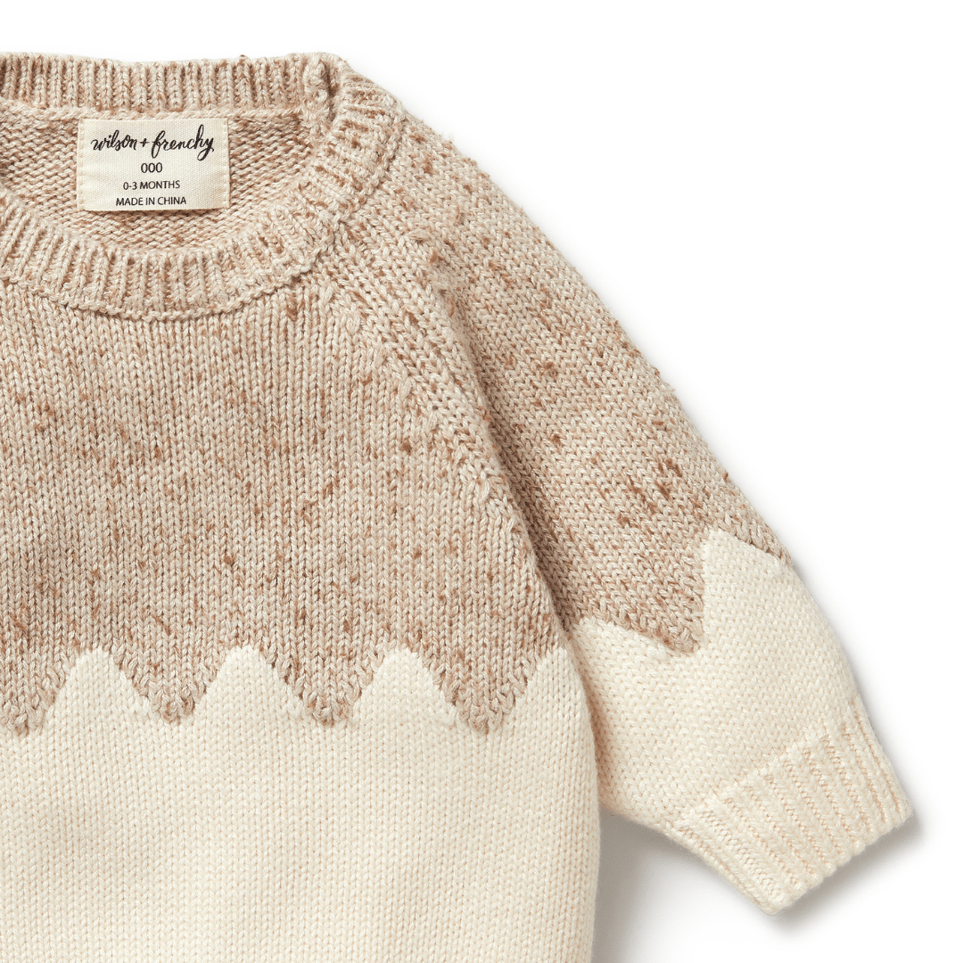 Close-up of a Wilson & Frenchy Fleck Knitted Jacquard Jumper with a zigzag pattern design.