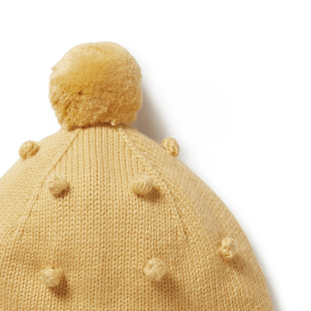 Close-Up-Of-Wilson-And-Frenchy-Knitted-Bauble-Bonnet-Dojon-Naked-Baby-Eco-Boutique