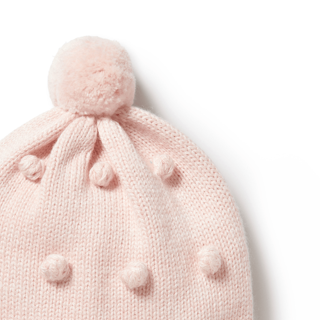 Close-Up-Of-Wilson-And-Frenchy-Knitted-Bauble-Hat-Pink-Naked-Baby-Eco-Boutique