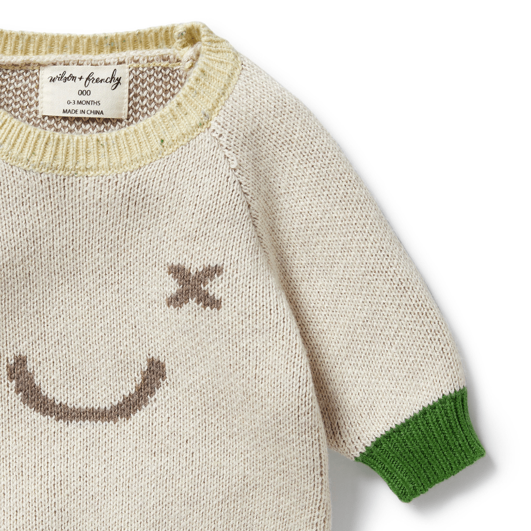 Close-Up-Of-Wilson-And-Frenchy-Knitted-Jacquard-Jumper-Almond-Naked-Baby-Eco-Boutique