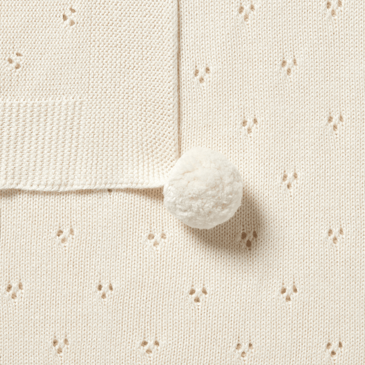 Close-Up-Of-Wilson-And-Frenchy-Knitted-Pointelle-Baby-Blanket-Ecru-Naked-Baby-Eco-Boutique