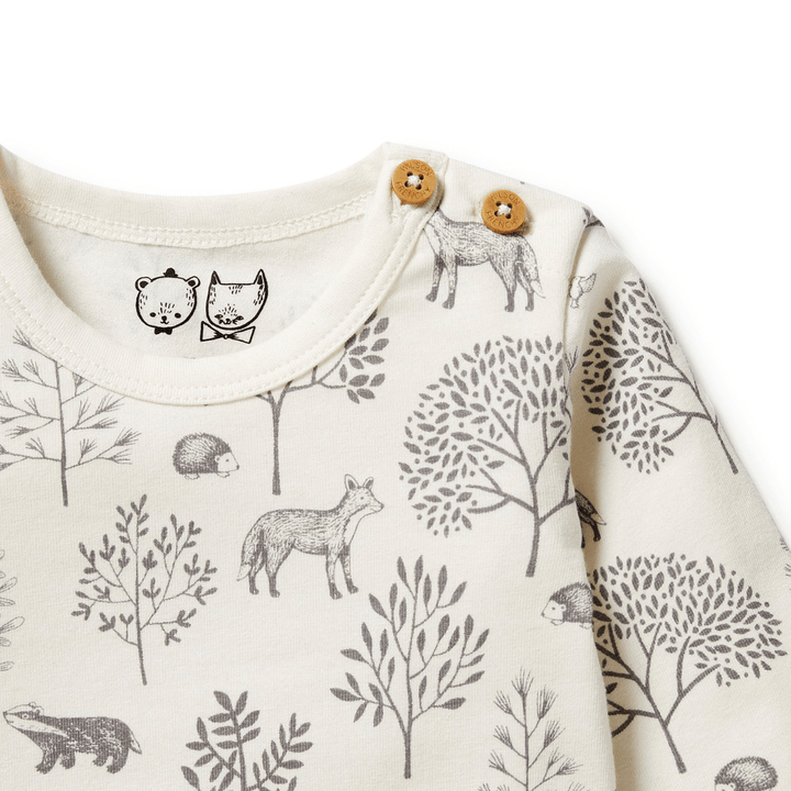 Close-Up-Of-Wilson-And-Frenchy-Organic-Long-Sleeved-Top-Woodland-Naked-Baby-Eco-Boutique
