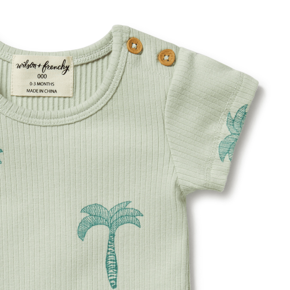 A Wilson & Frenchy Palm Tree Organic Rib Tee, made from organic cotton, LUCKY LASTS - 0-3 MONTHS & 12-18 MONTHS.