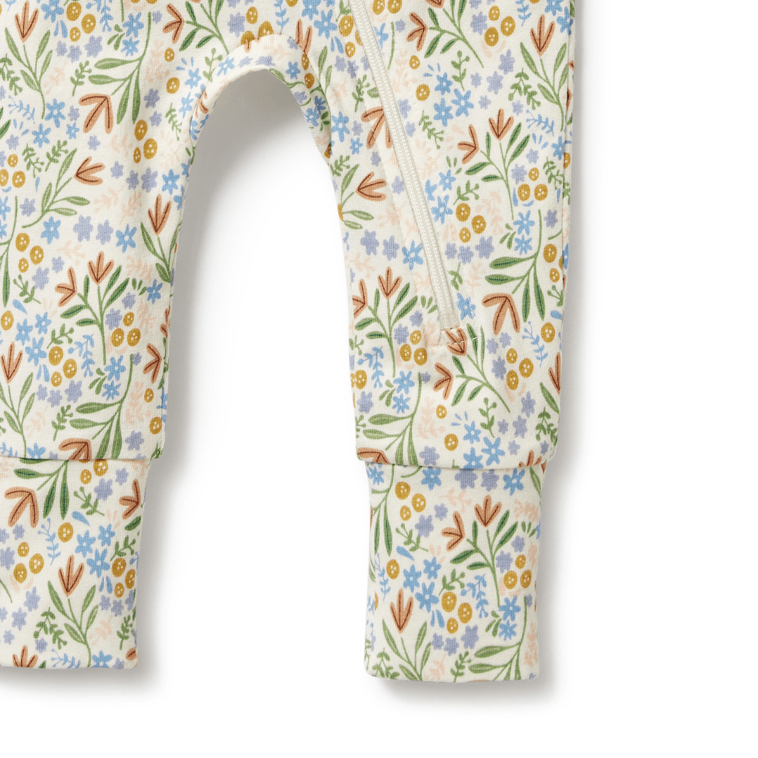 Close-Up-Of-Zip-And-Leg-On-Wilson-And-Frenchy-Organic-Pyjamas-Tinker-Floral-Naked-Baby-Eco-Boutique