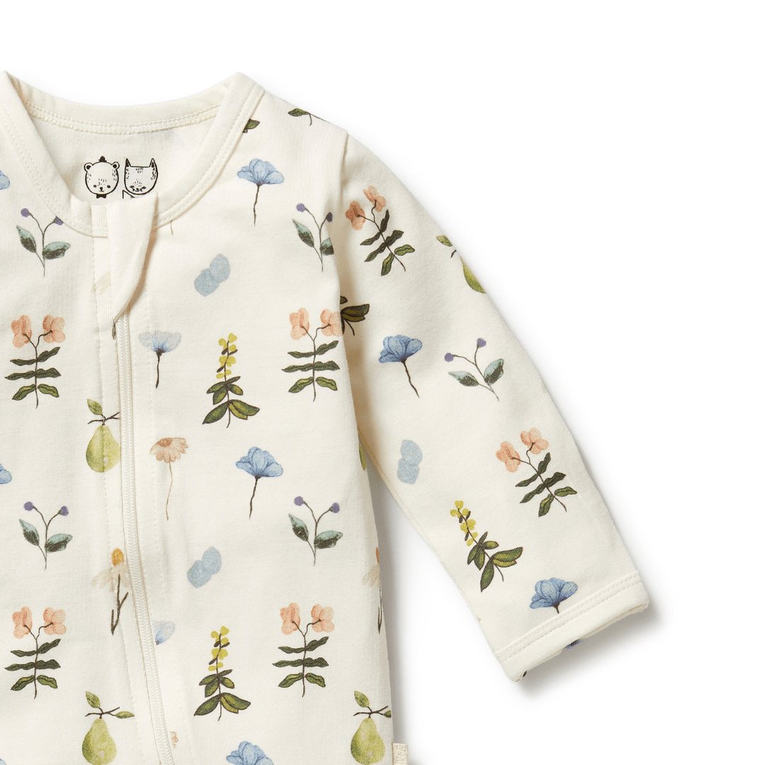 Close-Up-Of-Zip-And-Sleeve-Wilson-And-Frenchy-Organic-Pyjamas-Petit-Garden-Naked-Baby-Eco-Boutique